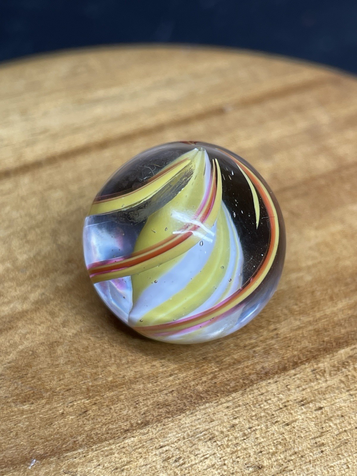 GORGEOUS Antique German Cane Solid Core Swirl Marble, .70” Mint Condition