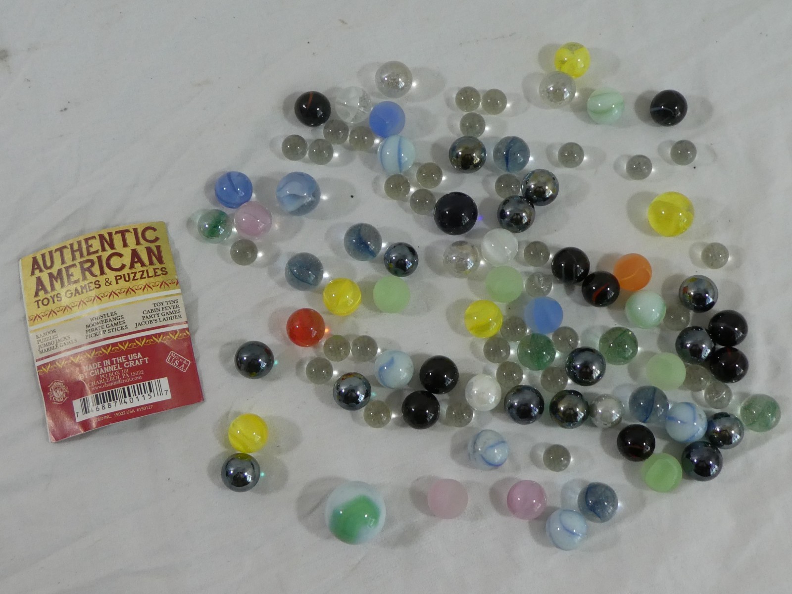 Channel Craft 98 Assorted Classic Multi Colored Glass Marbles Made USA Handbook
