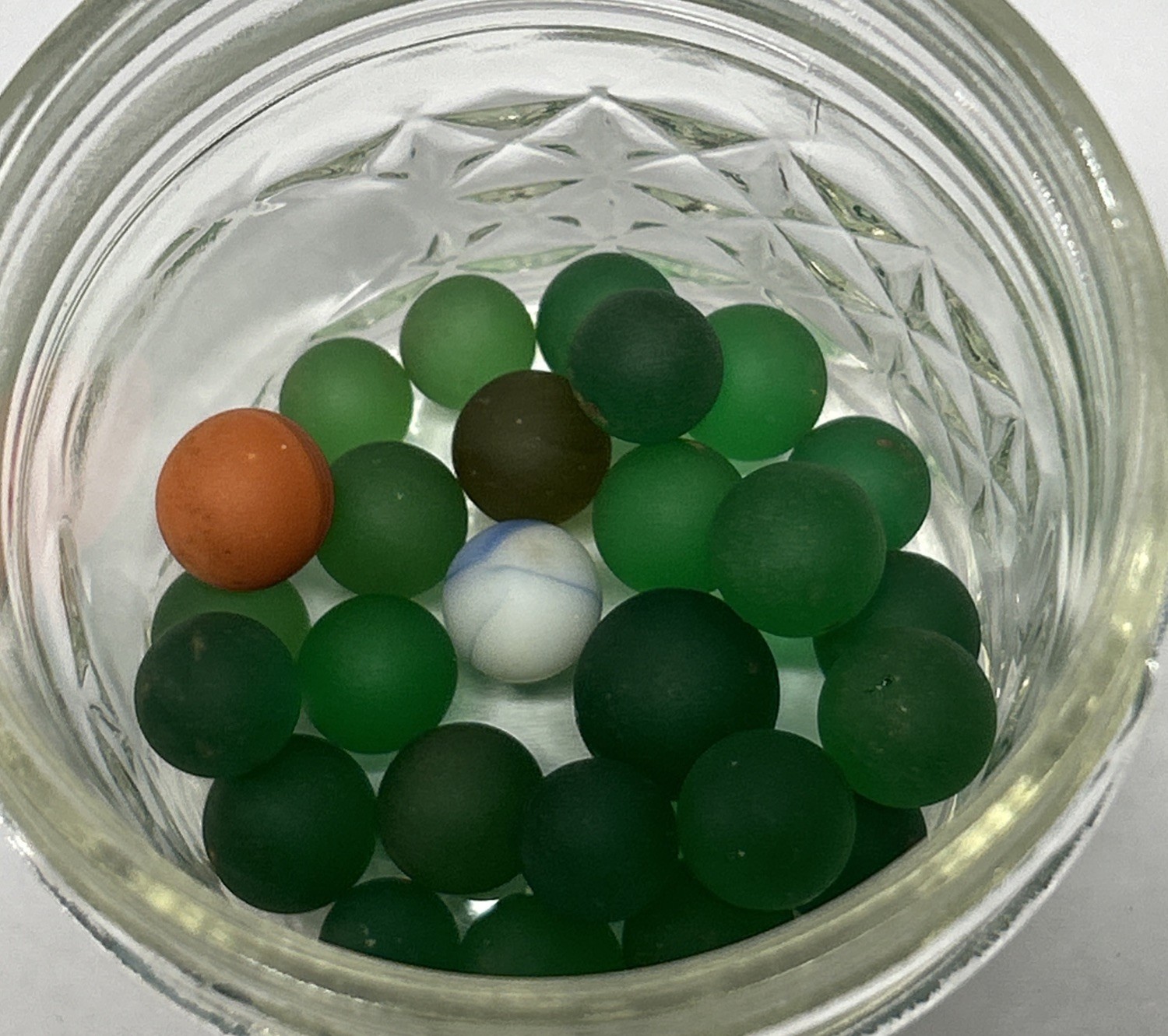 Lot Of 27 Tiny Antique Marble- 24 Green, 1 Orange, 2 Multi **Read