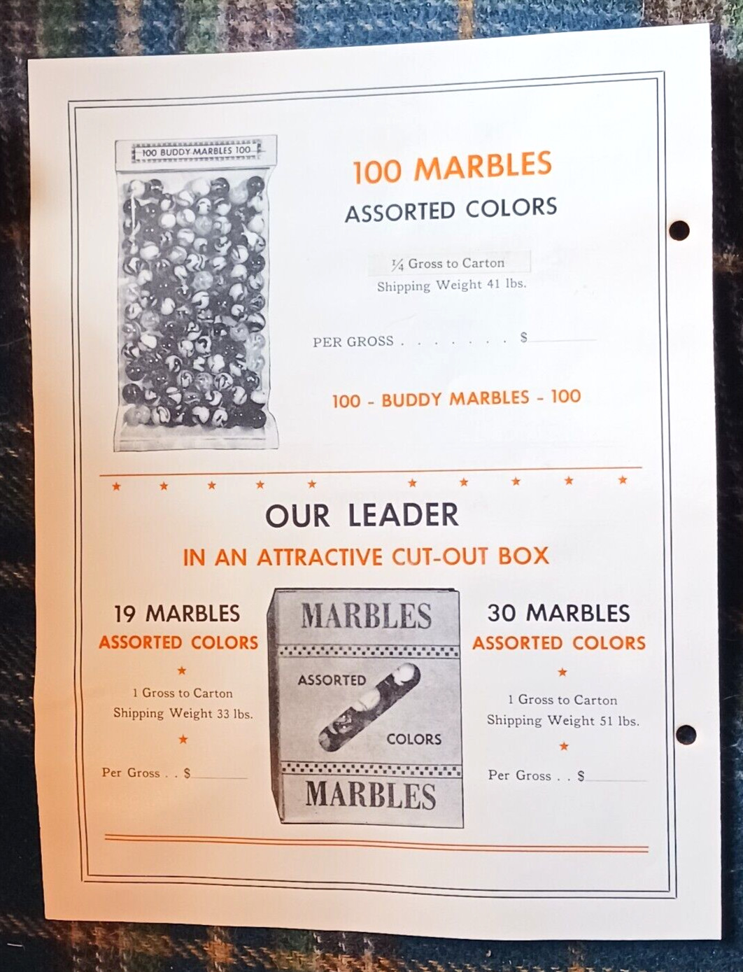 1930’s Ravenswood Novelty Marble Salesman’s Catalog Brochure 2 pages 8.5 x 11
