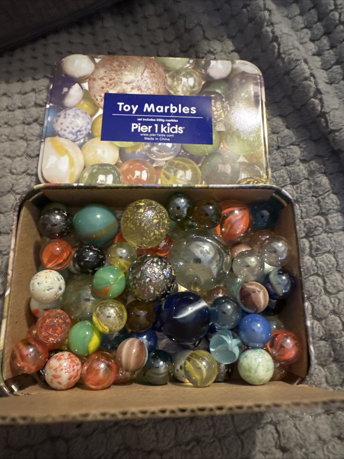 Pier 1 Kids Collection Marbles Tin of Cardinal, Speckled, Large, Medium, Small