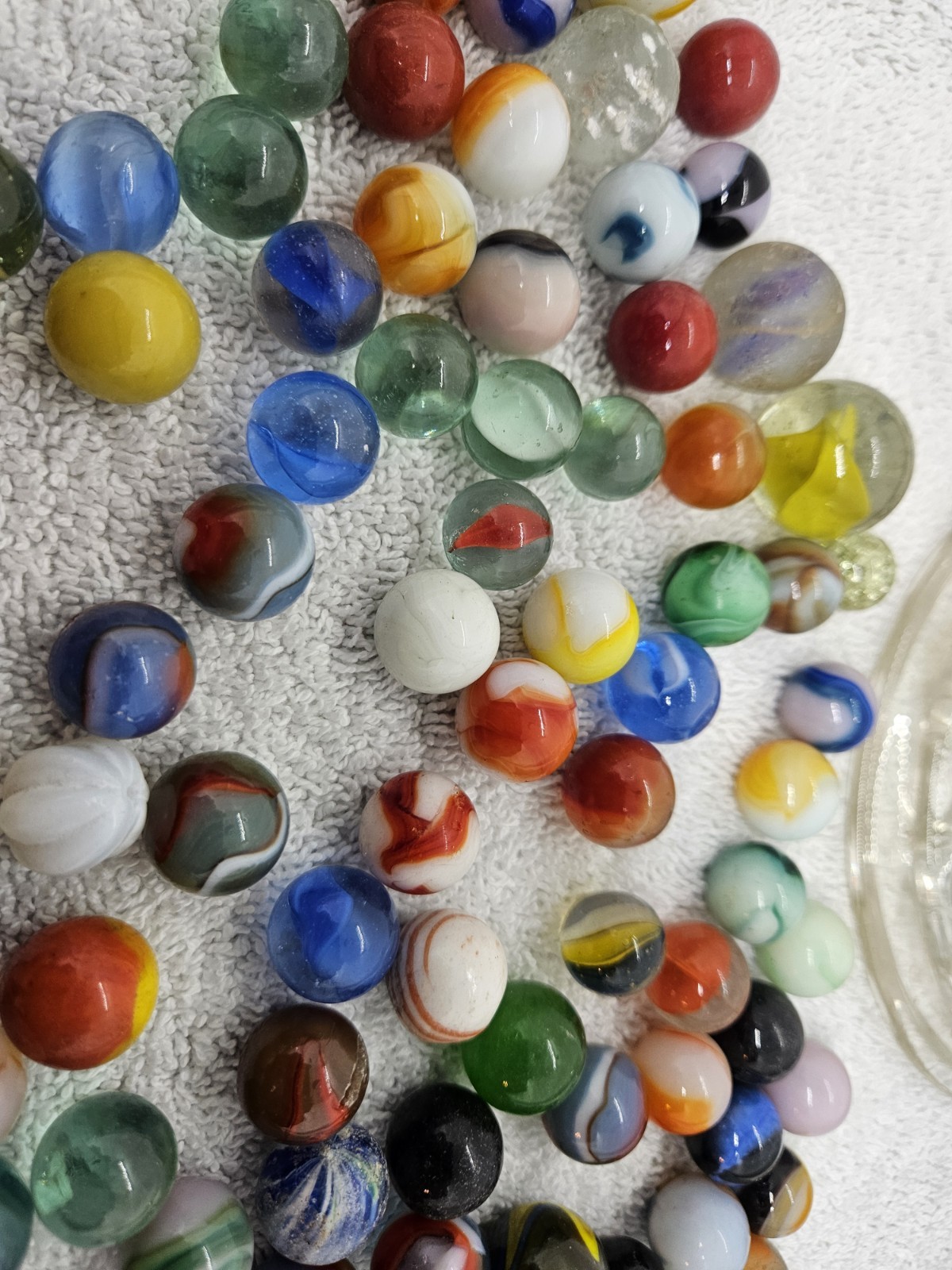 Antique Lot Glass Marbles with Glass Display Stand – Some Glow Under Black Light
