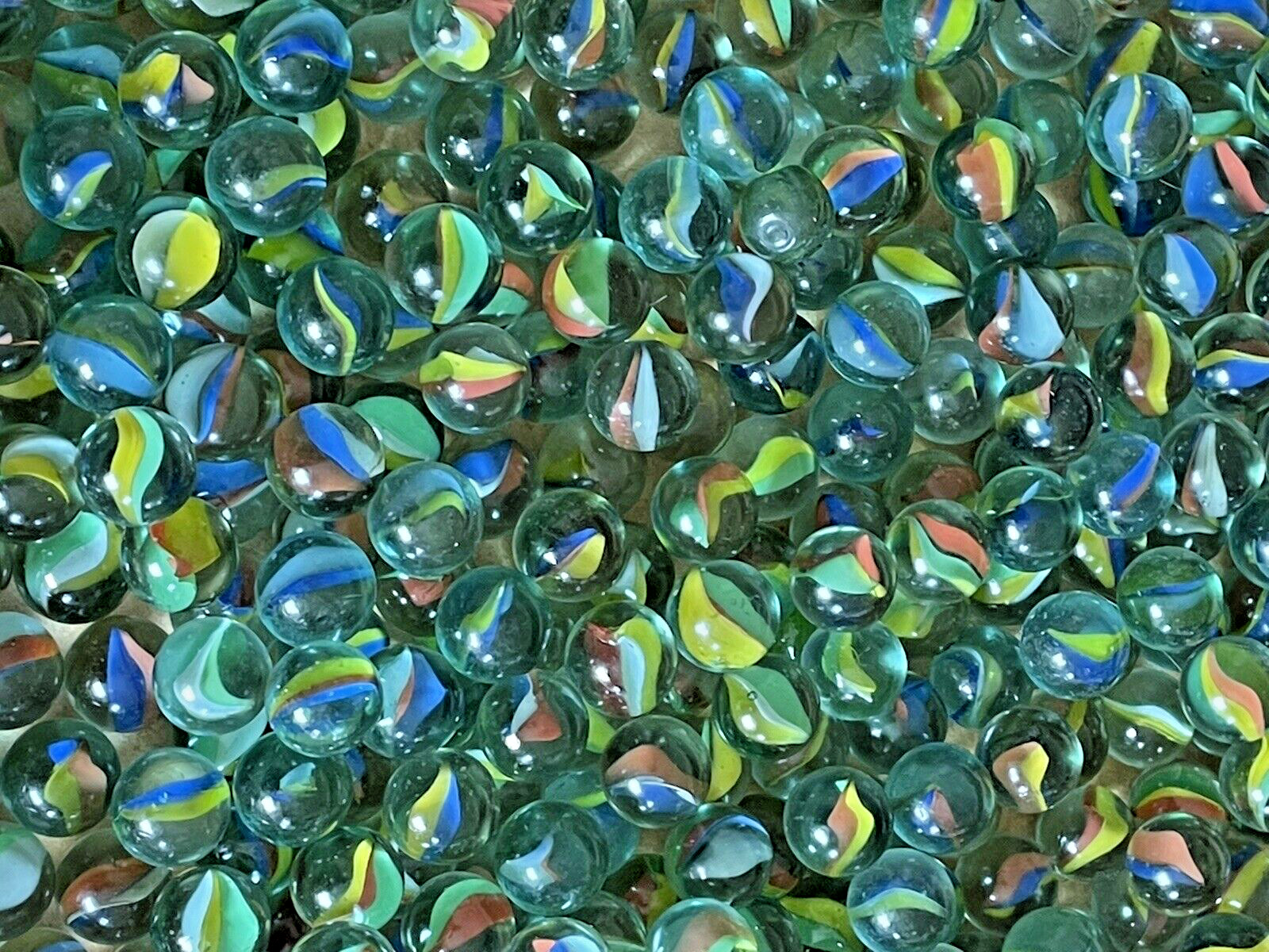 Vintage Glass Ribbon Core Marbles Lot Of 50 Cats Eye Crafts