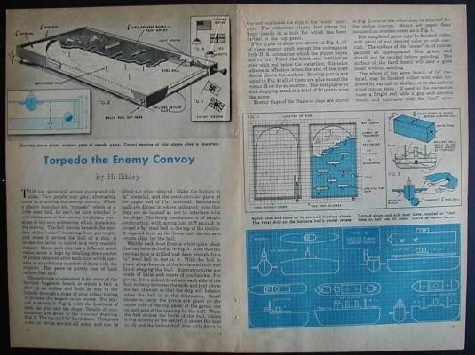 WW II TORPEDO ENEMY SHIPS Marble Game 1945 How-To build PLANS