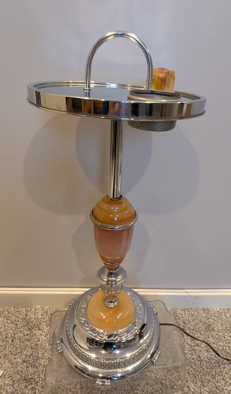 Ever Brite Akro Agate Chrome Lighted Cigarette Smoking Stand Cadmium Swirl READ