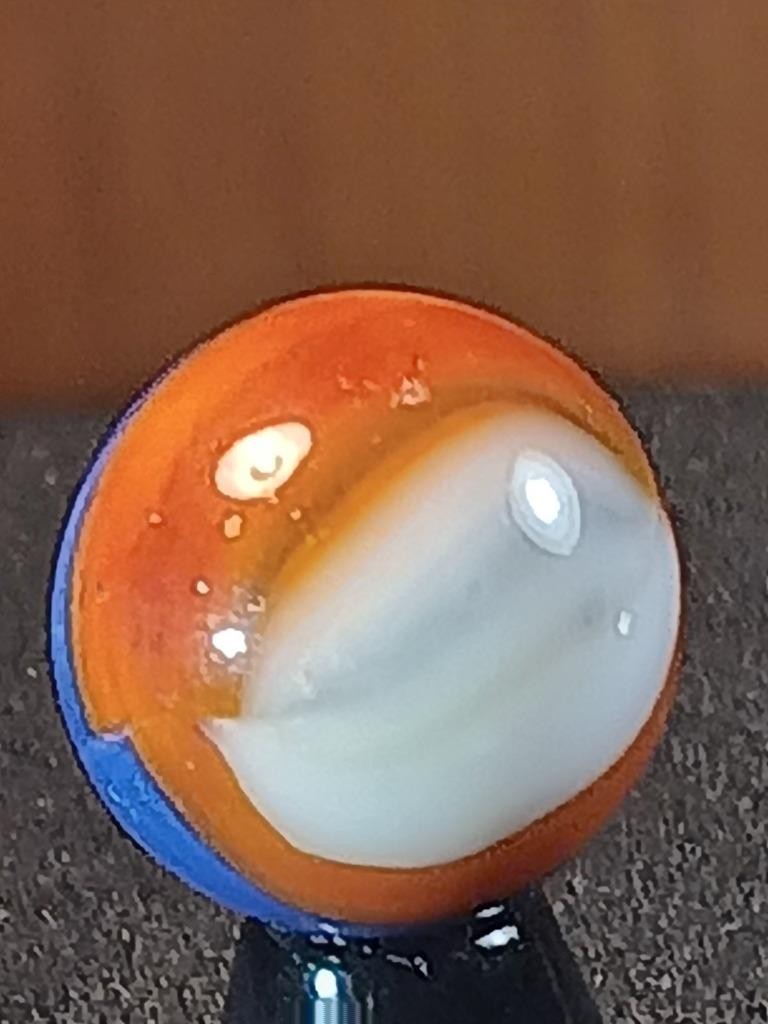 5/8″ Akro Marble King Fiery Orange Red Royal Blue Ribbon GOOD Marble B163