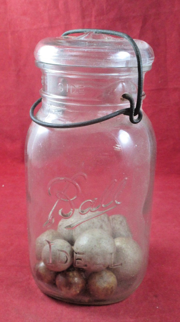Vintage BALL JAR Mixed Lot of Marbles Clay and a Few Bennington Glaze Barn Find