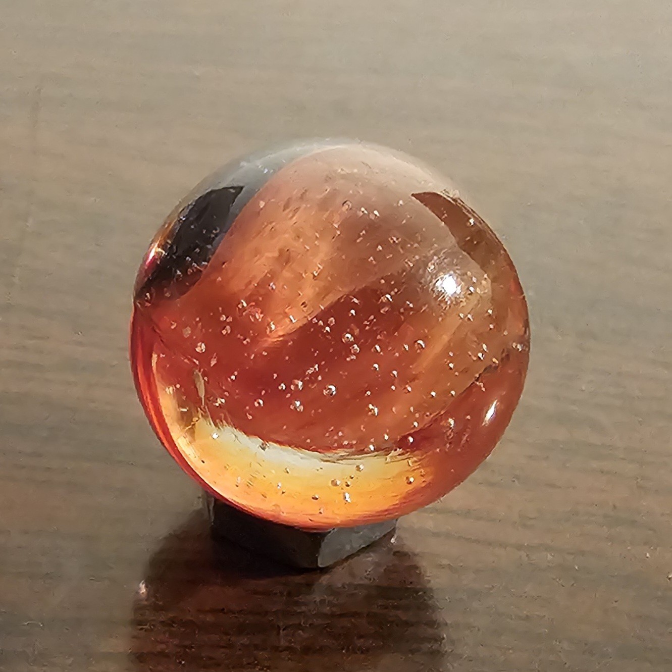 Vintage C. E. Bogard Rose Hybrid .625 Cats Eye in Clear Uranium Glass Marble