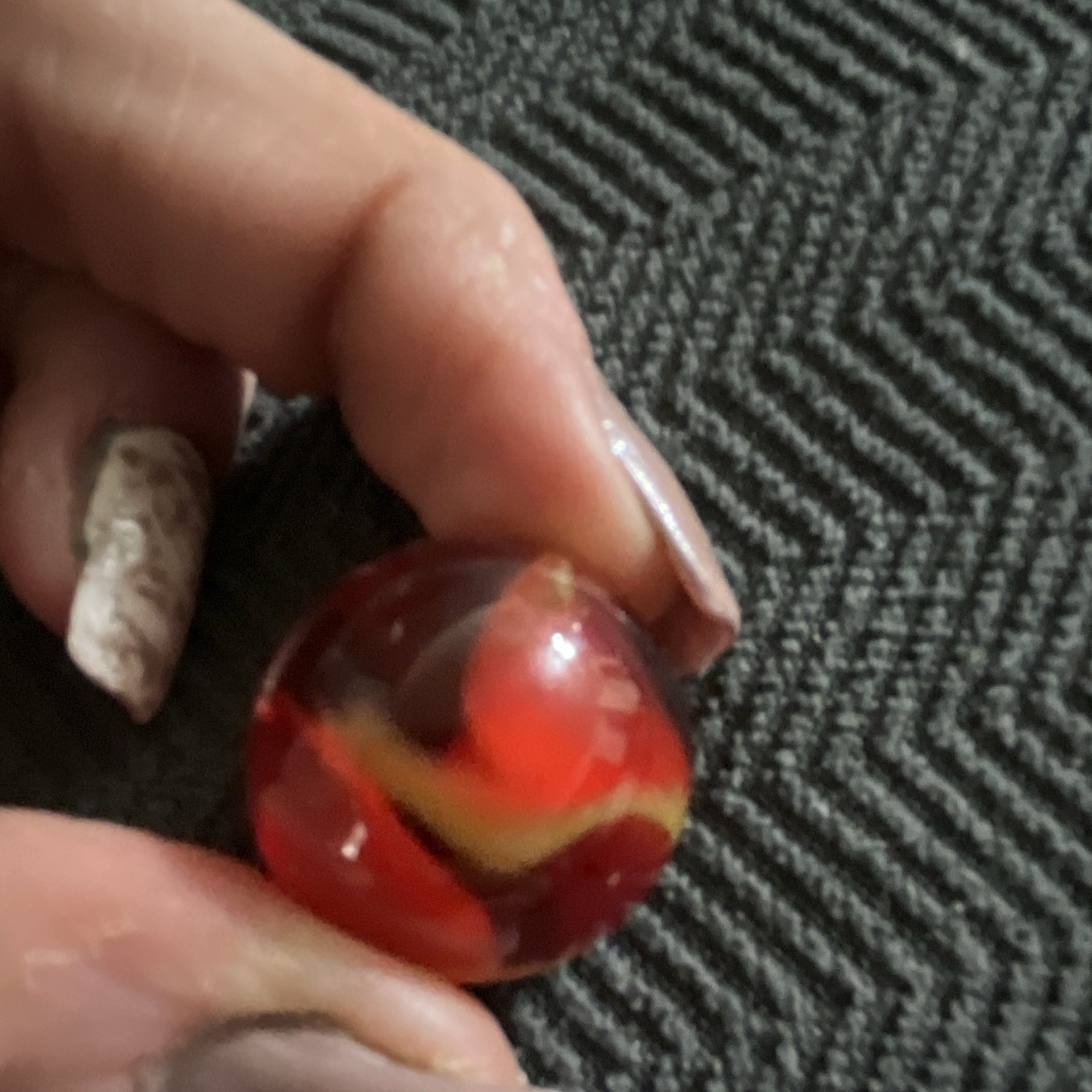 Red Yellow Orange Swirl Glass Toy Marble, Machine Made, Age 4-7 to 17+