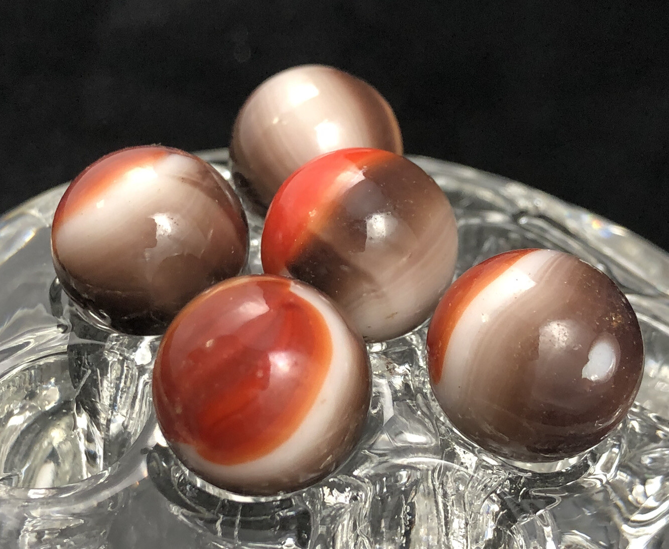 VINTAGE MARBLES RED WHITE BROWN Lot Of 5 PLAYING