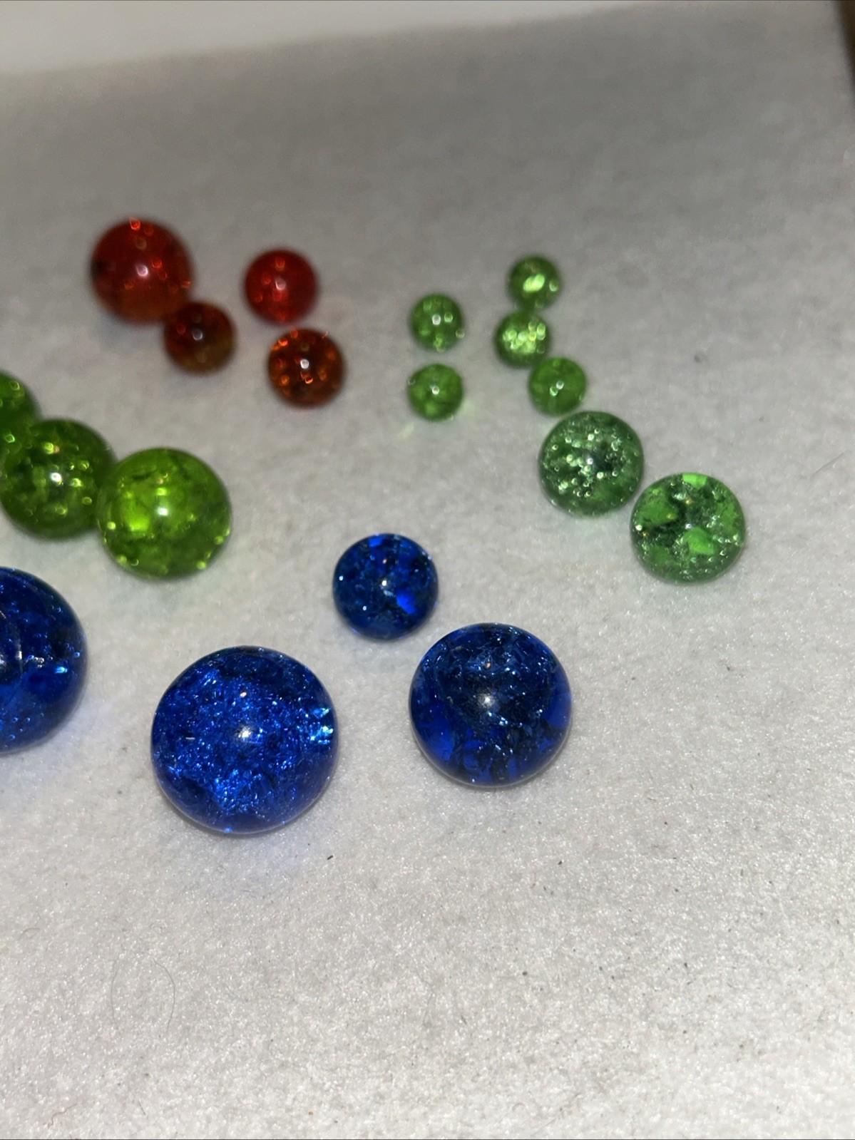 Vintage Vitro Crackle Glass Marbles Lot Various Sizes & Colors 21 Pcs.