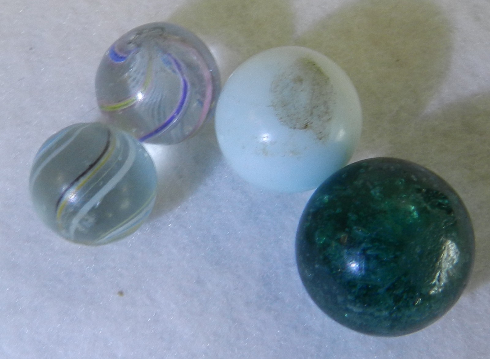 #20503m Vintage Group or Lot of 4 German Handmade Glass Marbles .50 to .66 In