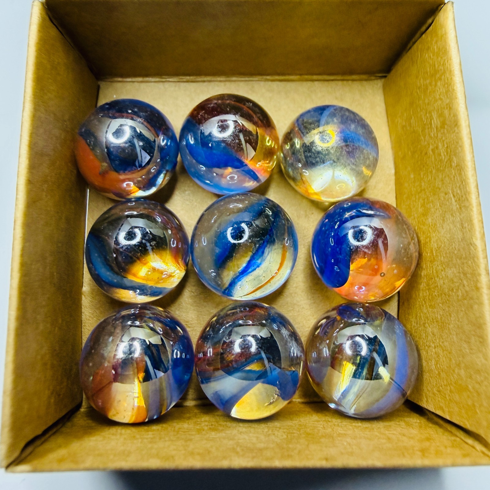 9 Lot FunFair Marble Collection by Vintage Marbles 16mm 5/8″ Red Blue Veins