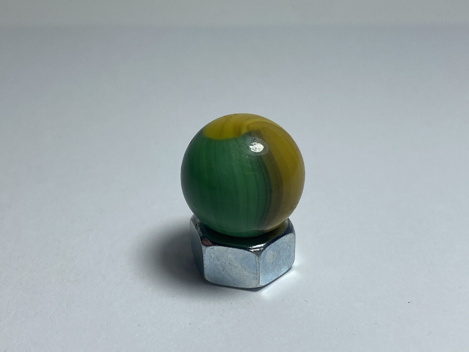 Vintage Master Marbles Yellow & Green Striped Patch 0.62″ Toy Glass Marble
