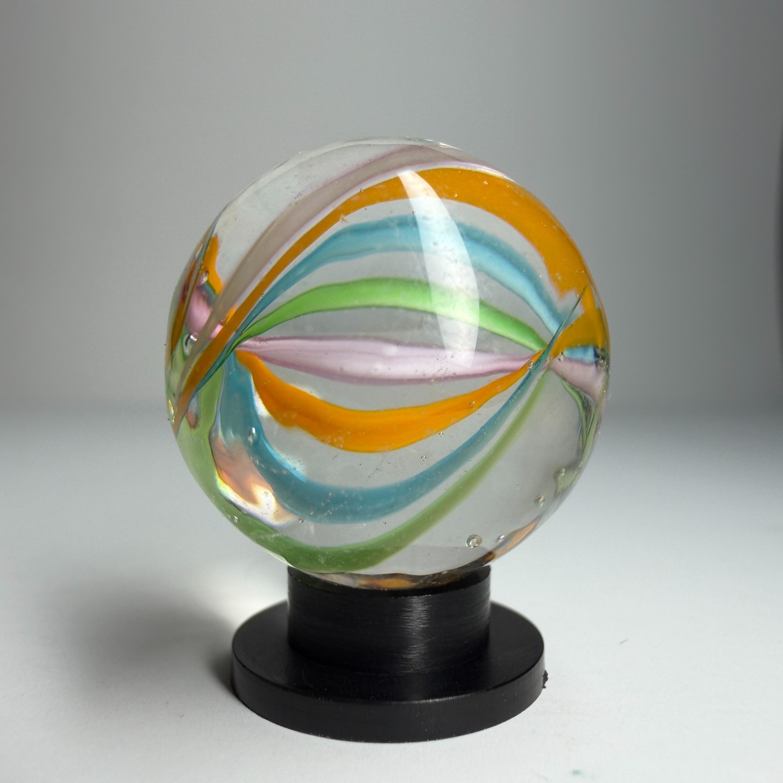 22mm AI Helix SWIRL Ribbon Handmade art glass Marble 7/8″ SHOOTER + Stand