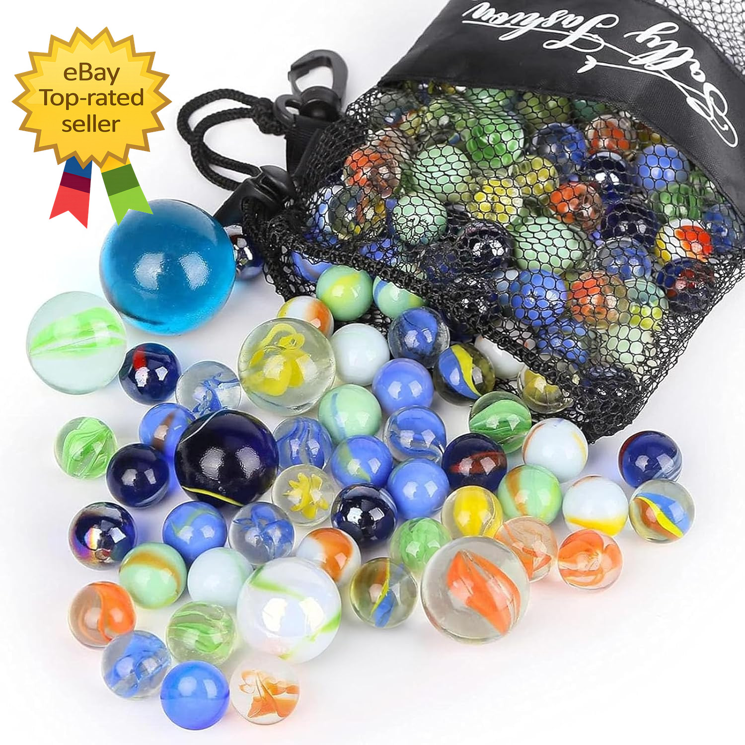 66PCS Glass Marbles Kids Toy Assorted Sizes Colored Bulk Marbles DIY Decoration