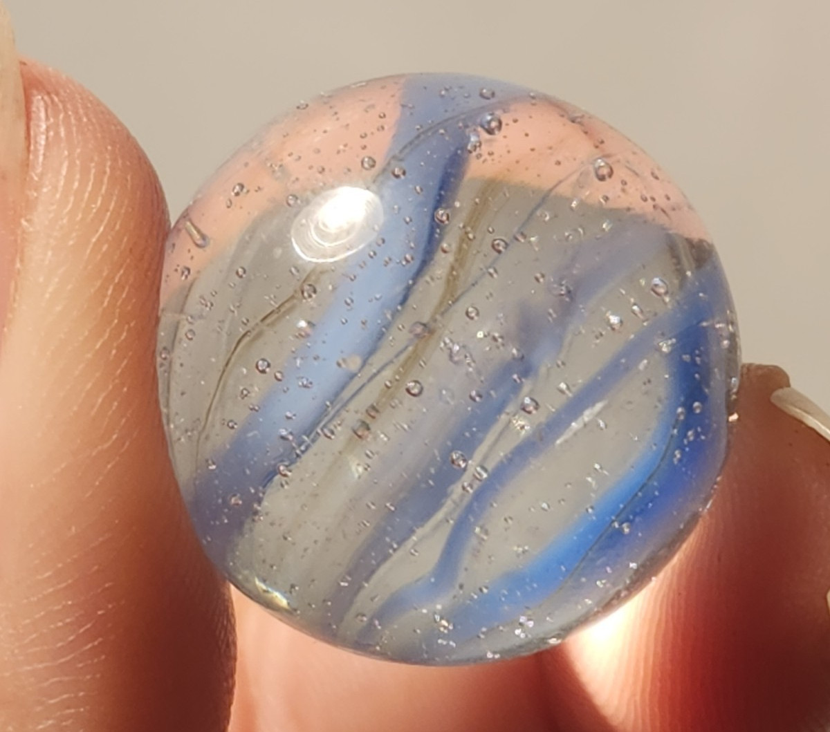 Vintage Pair .80″ Glass Marbles – Blue & Brown Ribbon