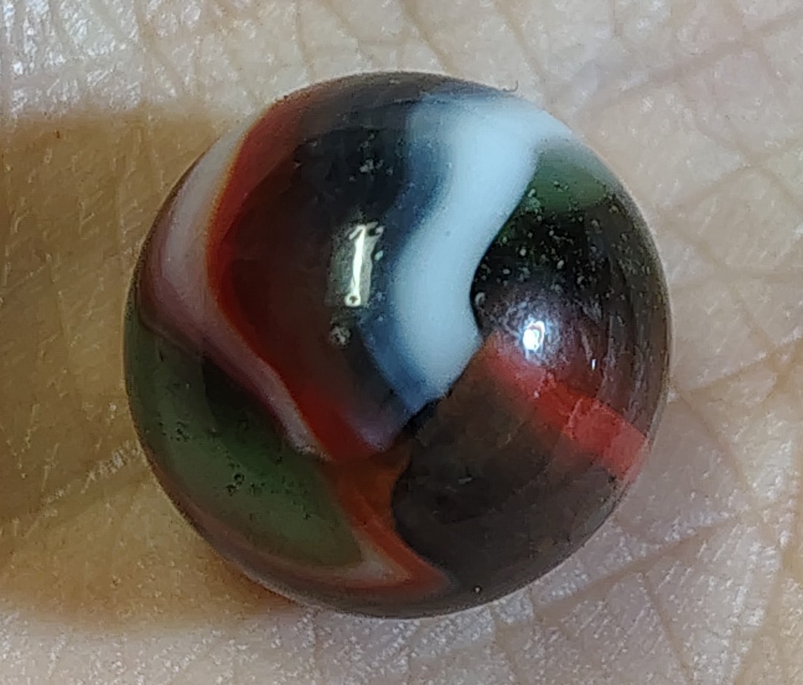 Vintage Peltier Glass Marble 0.62″ NLR Muddy Rainbow NM Condition