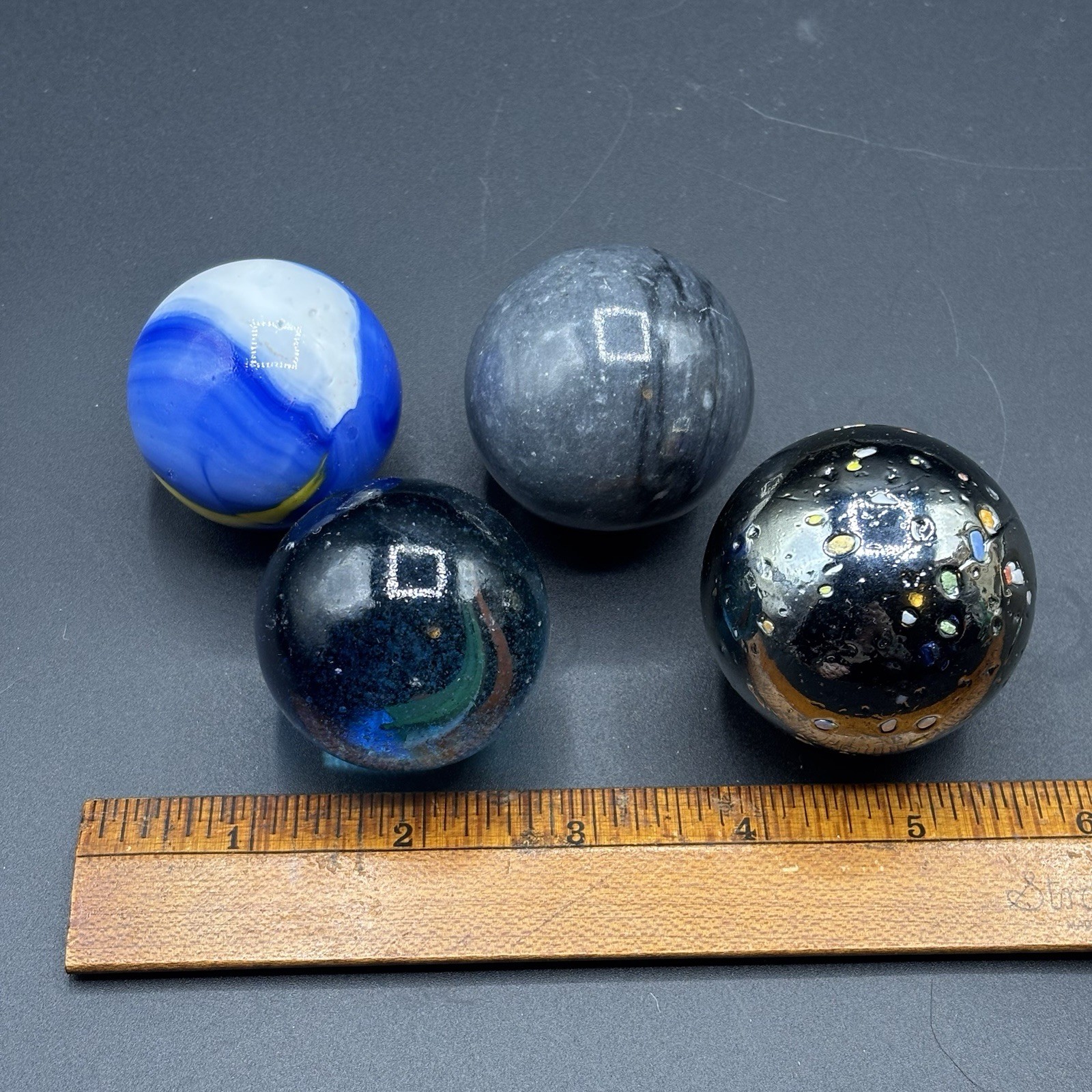 Vintage Oversized Art Glass Marbles Glitterbomb/Confetti, Shooter
