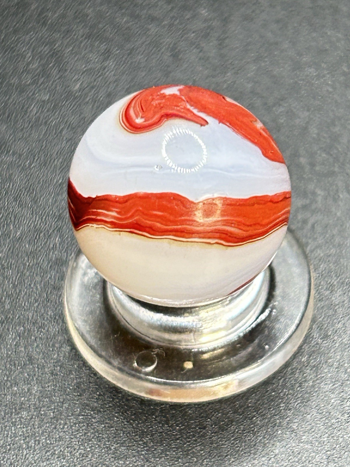 Vintage Akro Agate Silver Oxblood Marble Thick Oxblood Snake Pattern 0.629”