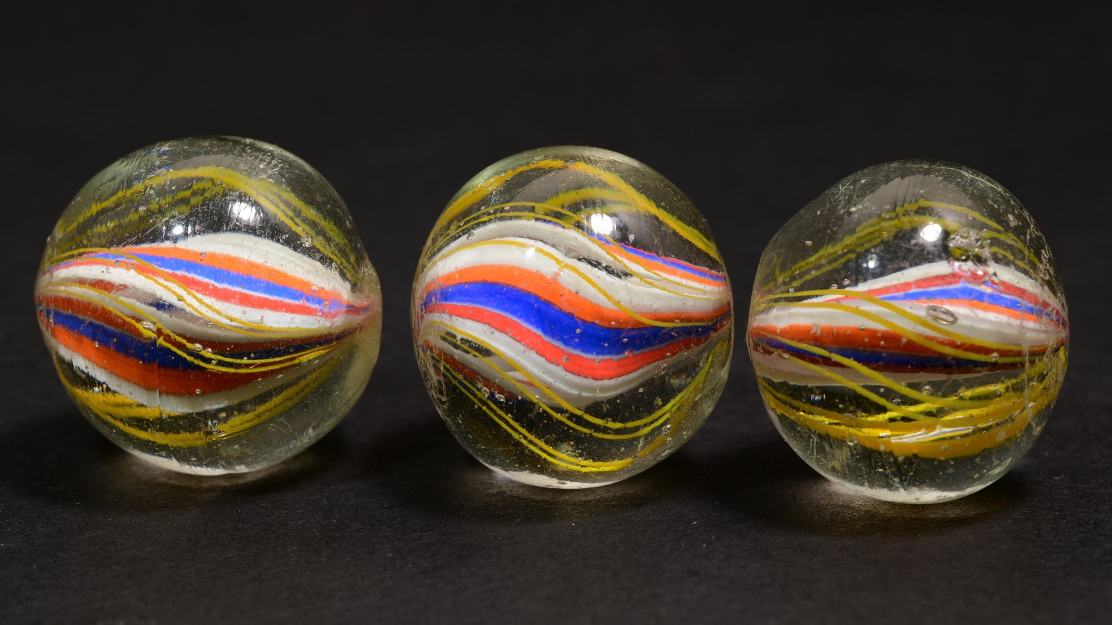 Divided Core Same Cane Smart Trio German Handmade Antique Marbles 20.6mm 25/32”