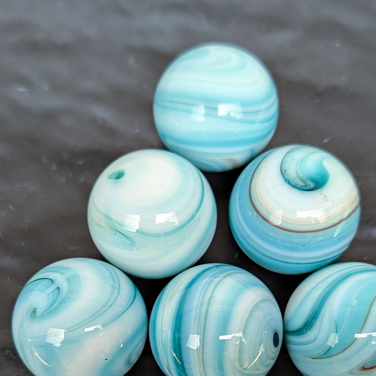 Akro Agate Swirl Slag Glass Marble Shift Knobs Hotrod Blue+White 1″ HTFâ­
