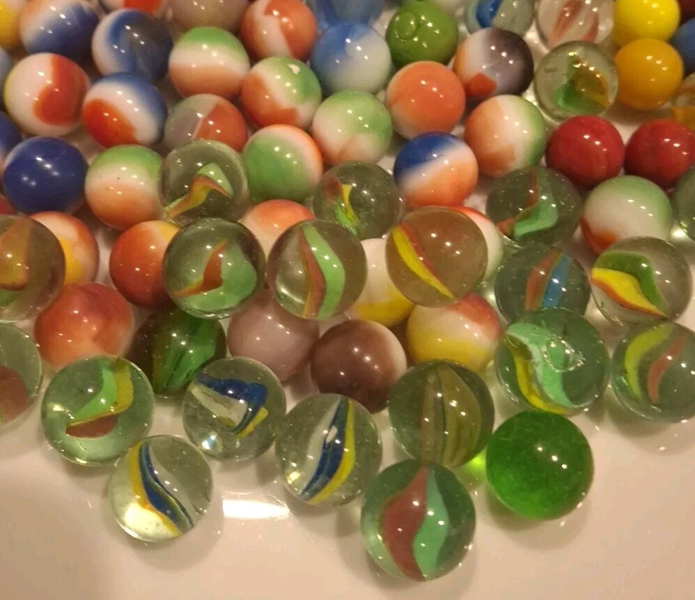 Lot of 150+ Vintage Marbles Assorted Sizes Colors