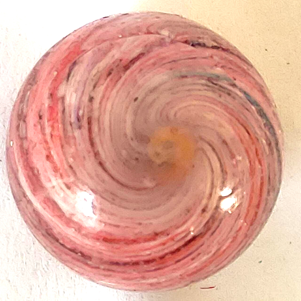 TOY MARBLE onionskin light shrunken tornado swirl ,0.96” mica pink, blue EOC