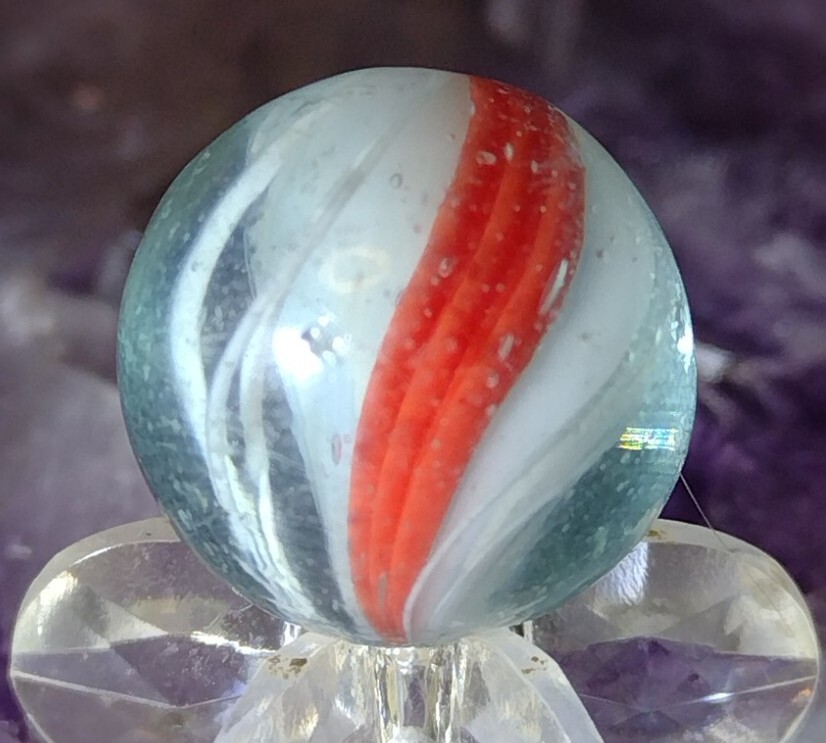 .67″ CANDY CANE COLORS! DIVIDED CORE- RARE HTF ANTIQUE GERMAN MARBLES NM