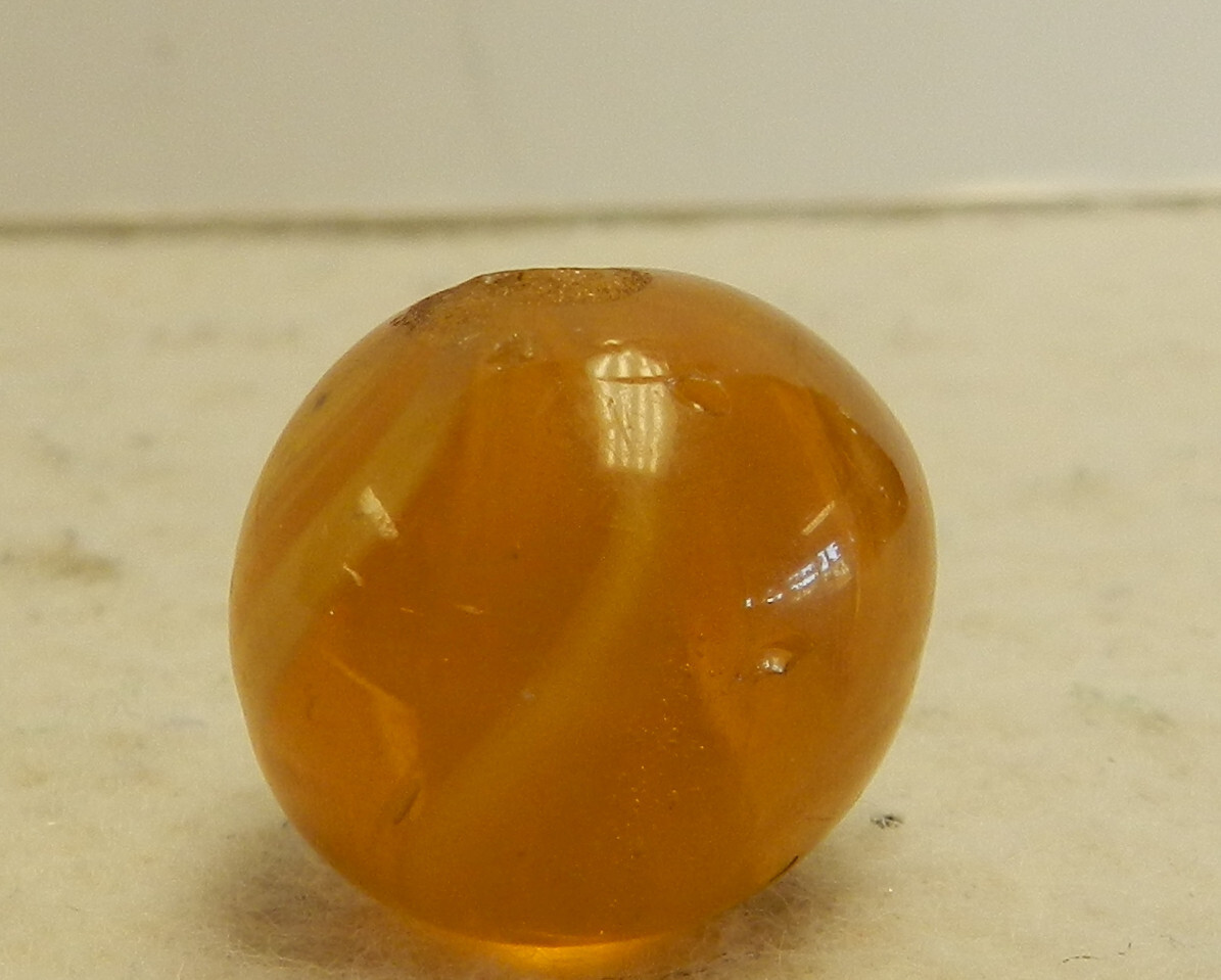 #16449m Nice Vintage German Handmade Yellow Amber Colored Glass Marble .67 In