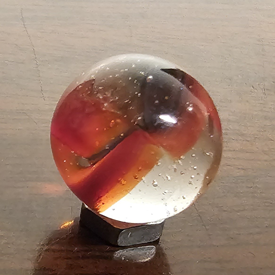 Vintage C. E. Bogard Rose Hybrid .625 Cats Eye in Clear Uranium Glass Marble