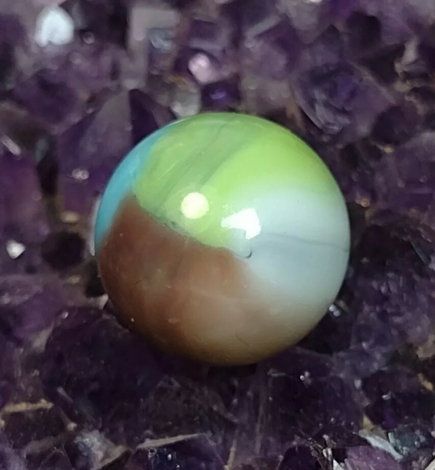 Cute 🐦Robin Blue , Purple & Green – Tiger Eye Vitro Glass Vintage Marbles .63″