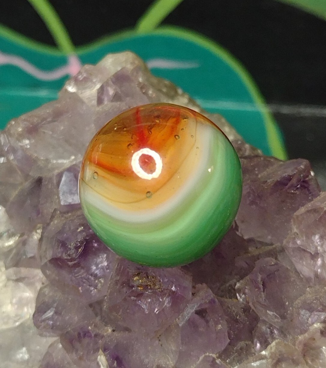 NM UV 5 Color 🦜 Vitro Glass Tri-Lite Trilite Elite ? Vintage Marbles .64″