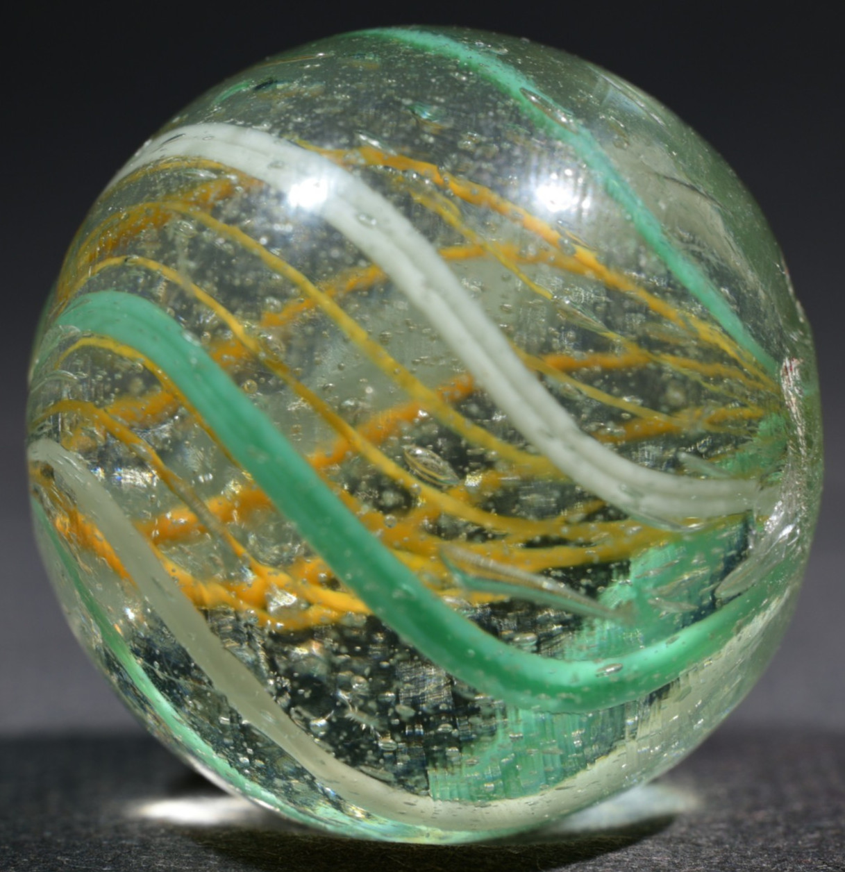 Orange Latticino German Handmade Antique Marble Fine Teal Twist 19.7mm 3/4”