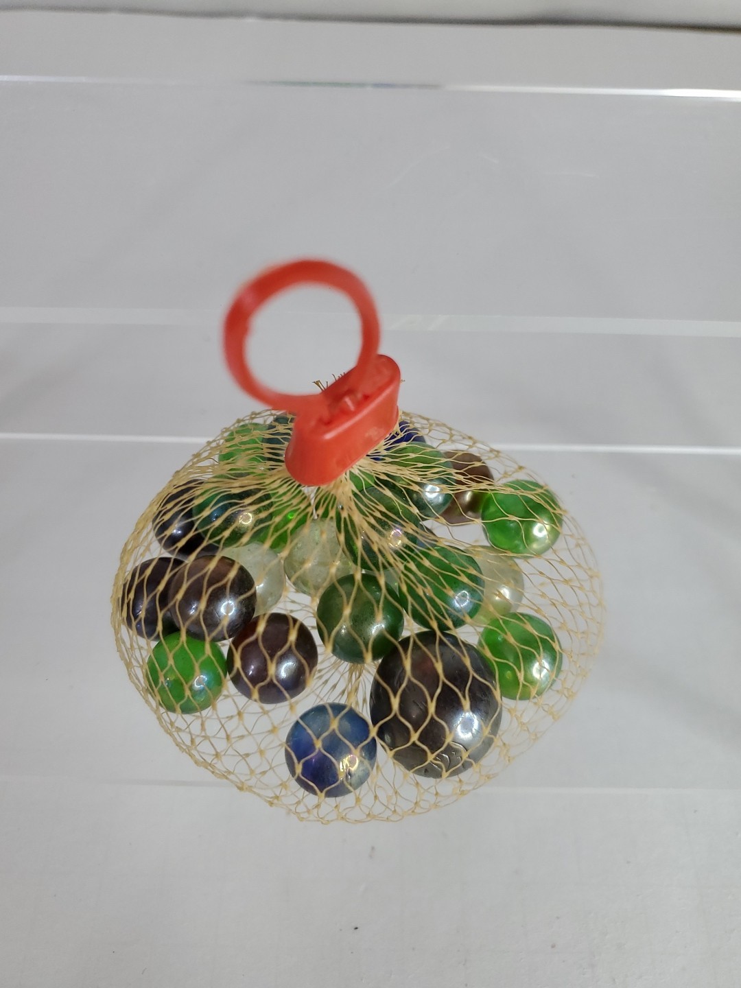 Bag of 24 Vintage Iridescent Glass Marbles Greens Blues