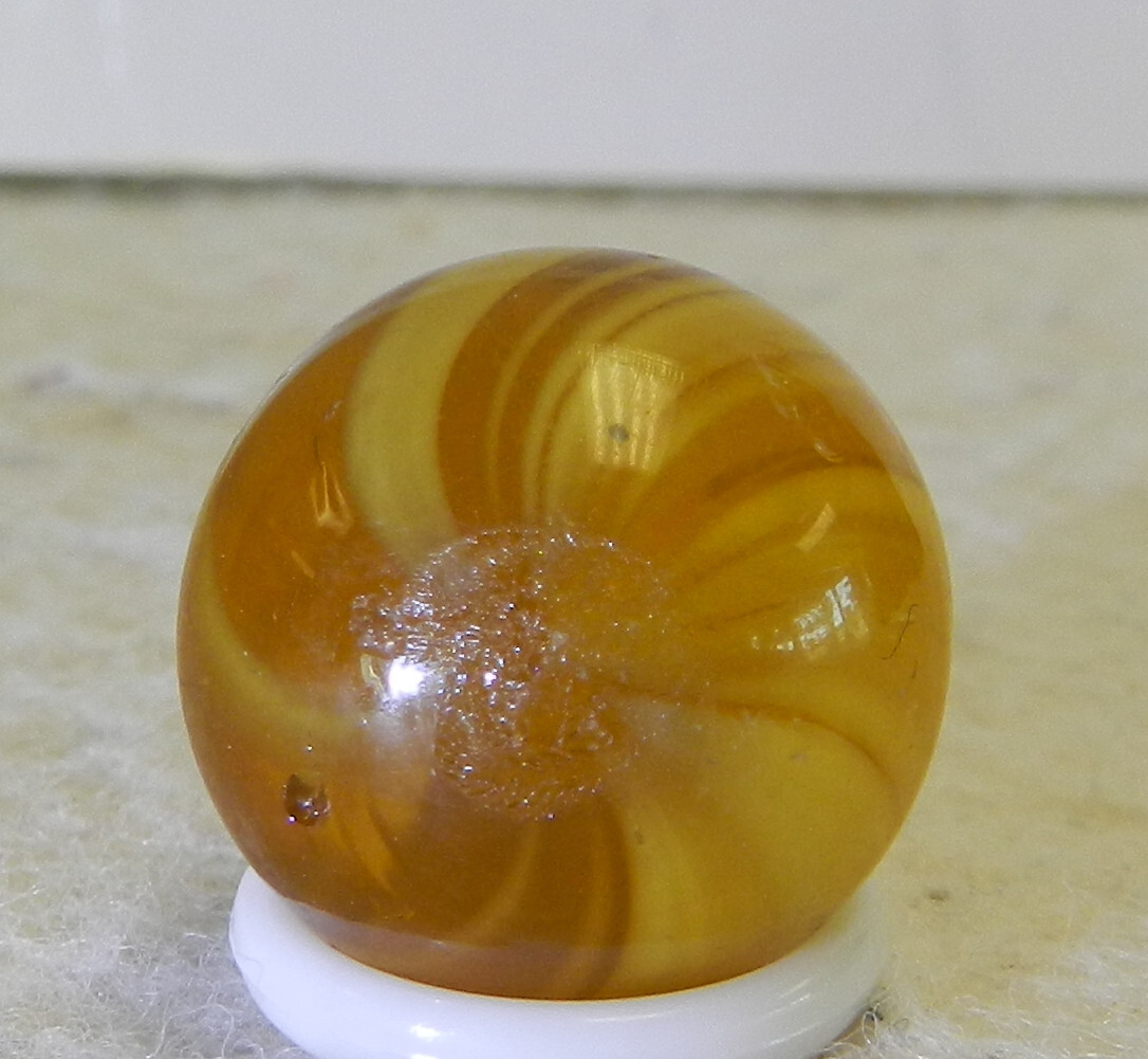 #16449m Nice Vintage German Handmade Yellow Amber Colored Glass Marble .67 In