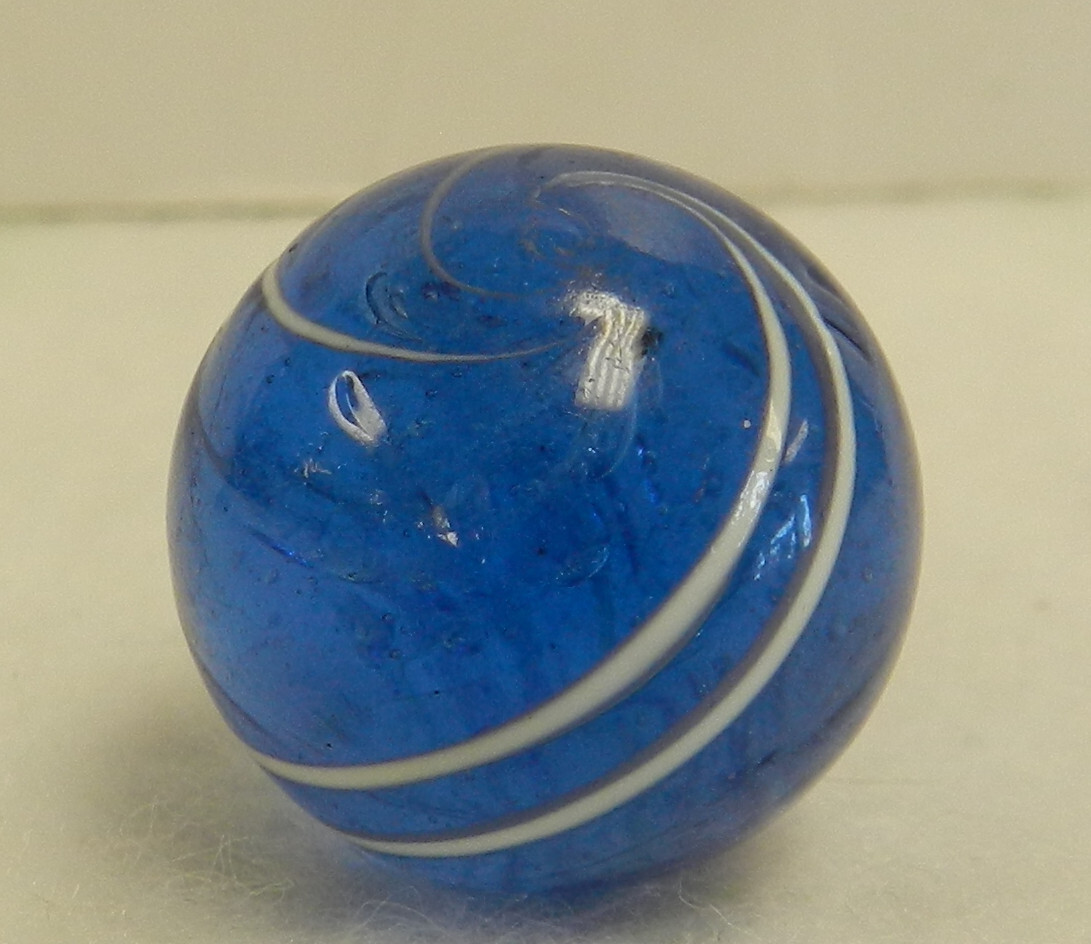 #17133m Very Nice .73 In German Handmade Blue Glass Marble With Inner Ghosting