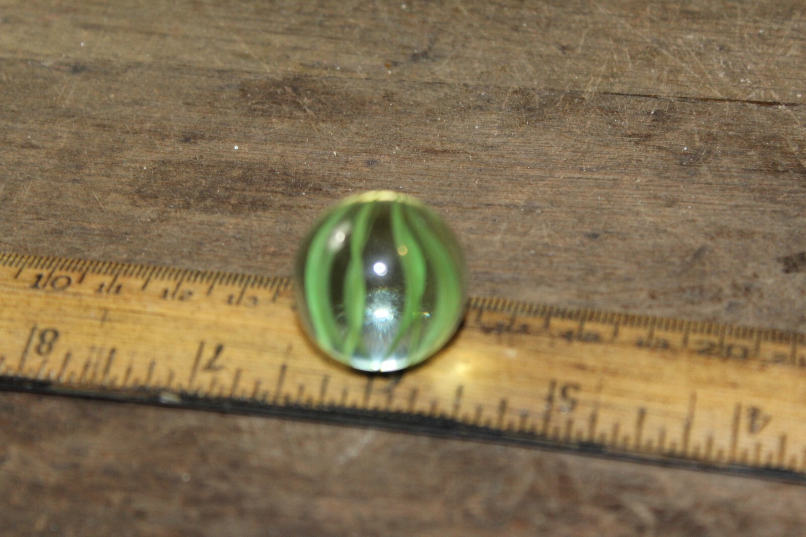 Antique Machine Made Shooter Marble Clear Caged Green Strands
