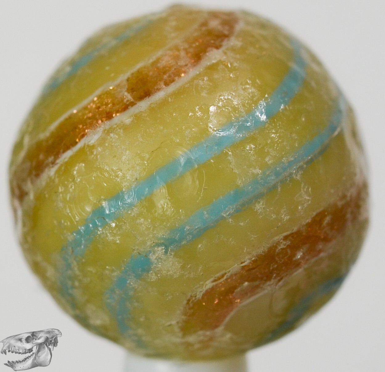 Handmade Banded Lutz Marble, Rare Opaque Custard Base 25/32 in Collectible S1290