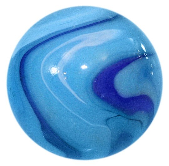 Single 42mm Ice Massive Glass Marble 1.65″ Light Blue w Dark Blue & White Swirl