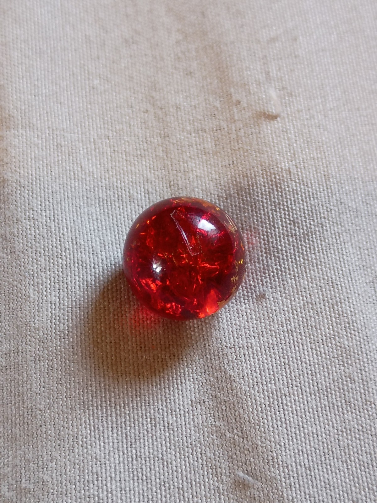 4 Vintage 1/2″ Red Crackle Glass with Cadmium Playing Marbles.