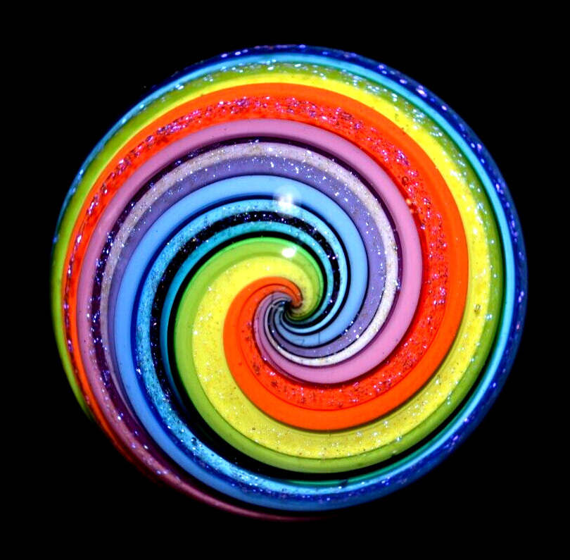 EDDIE SEESE GLASS MARBLE/1.775″-PASTEL DICHROIC RAINBOW-SPARKLY MAGENTA,SAPPHIRE