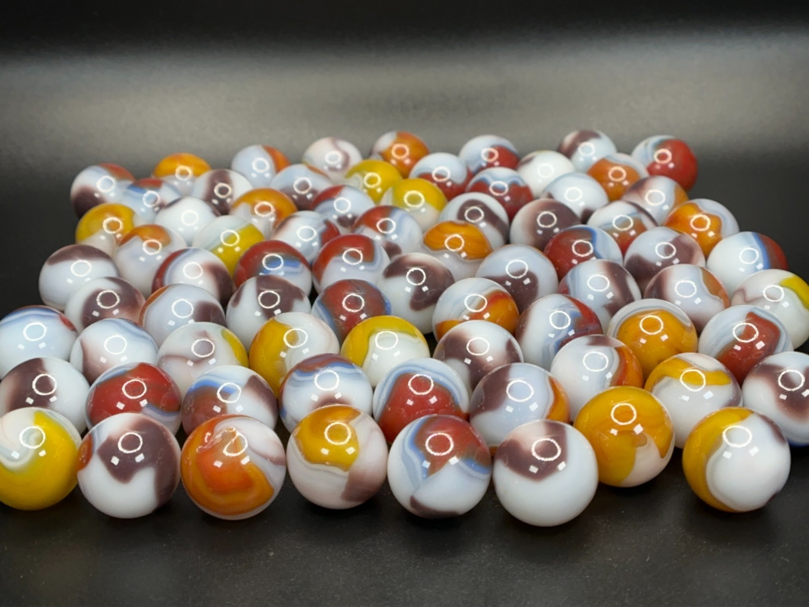 (80+) AMAZING Vintage Vitro Agate SAME RUN Fancy Tiger’s Eye Patch Lot 3/4″ MINT