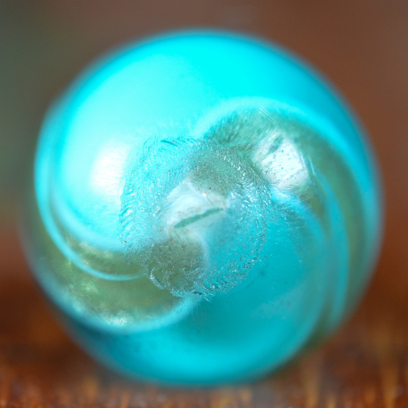 Handmade Aqua Blue Base Glass Ribbon Lutz, 0.69 in, Mint, Annealing Crack, S1610