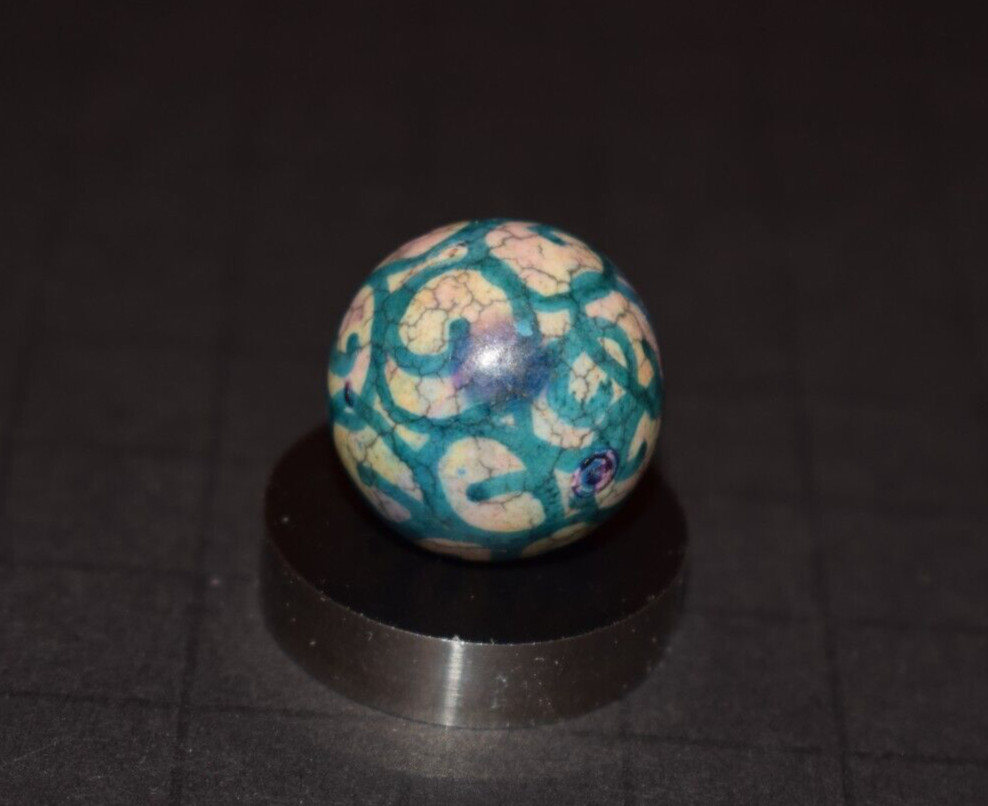 Antique Hand Painted, Fired Clay Abstract Toy art Marble Shooter Size .765″ GC