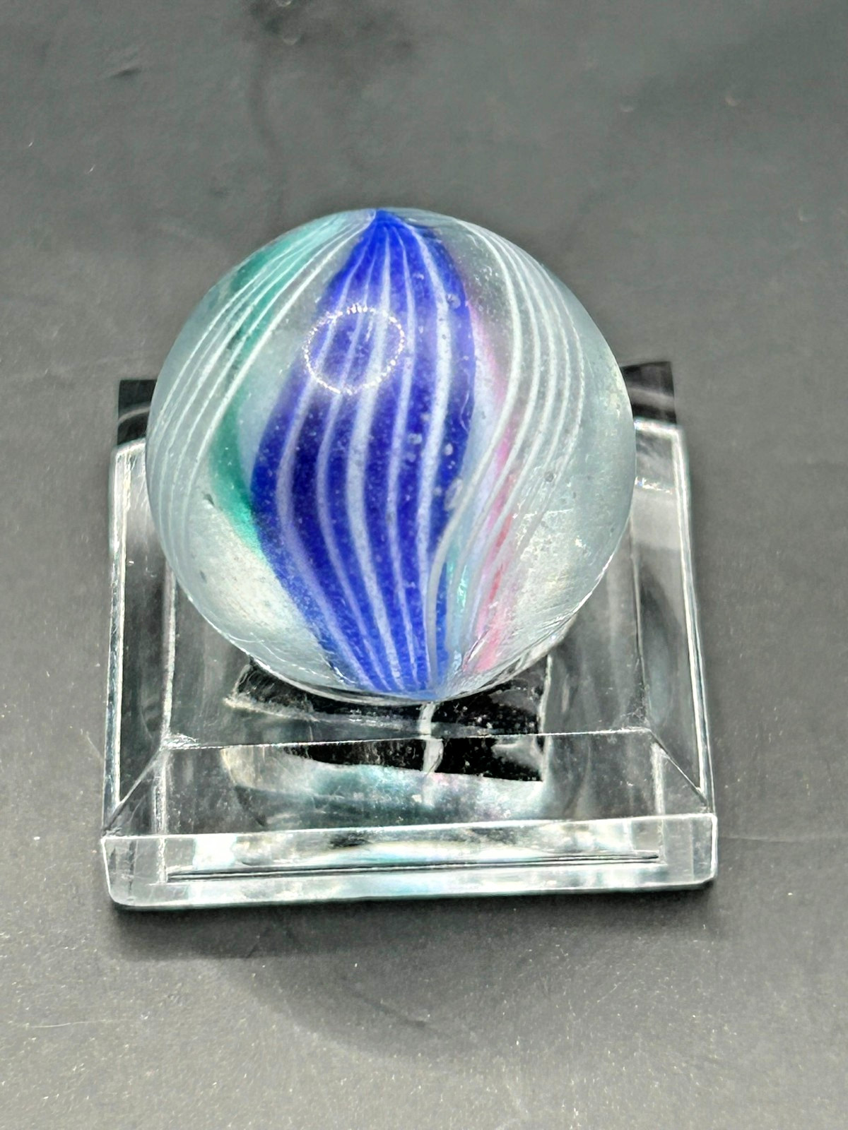 Antique German Divided Core Swirl Marble Latticino Ribbon 12/32 Mint- E1.25