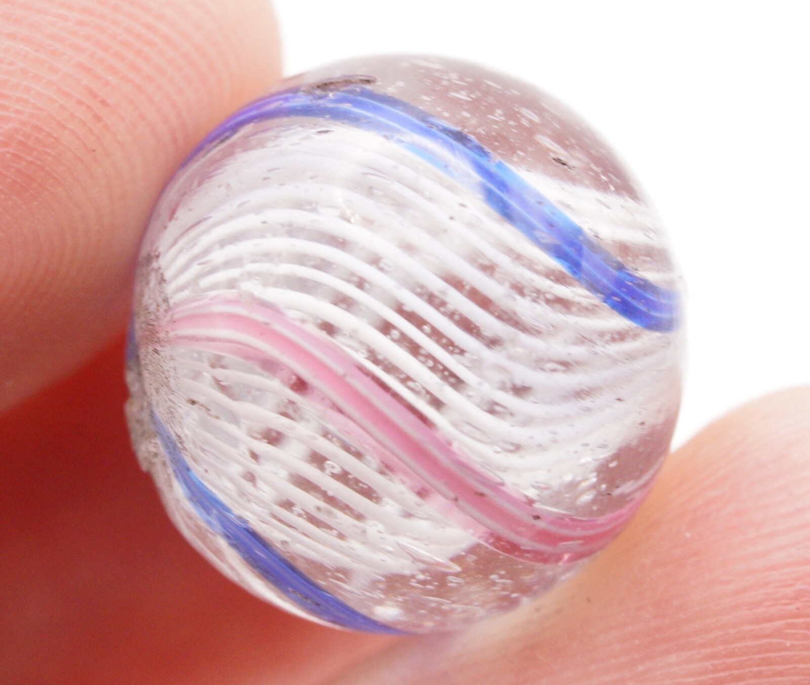 Vintage German Latticinio Marble Blue Pink White 16mm .63″ Estate