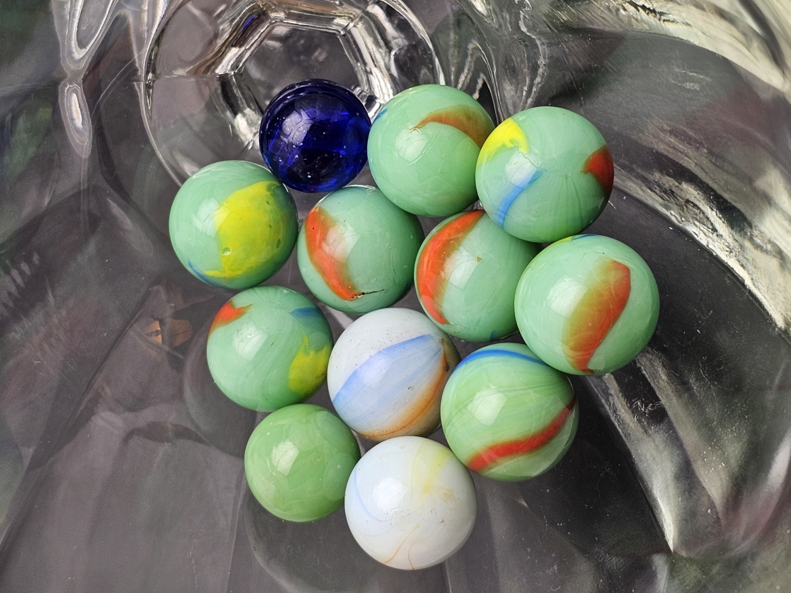 Vintage Estate 2lb+ Mixed Lot 215 Toy Marbles- Swirl, 4-6 Vane Cat’s Eye, & More