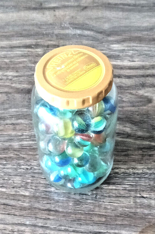 Rare Mix Lot of 100 Marble Glass With Vintage Heinz Jar Decoration Collectibles