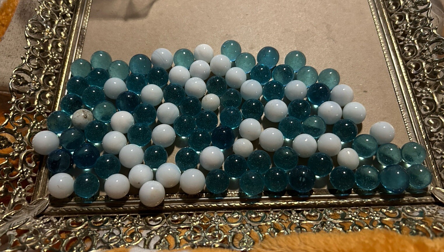 Vintage Marbles Lot Of 100 Blue Glass And White Solid 446